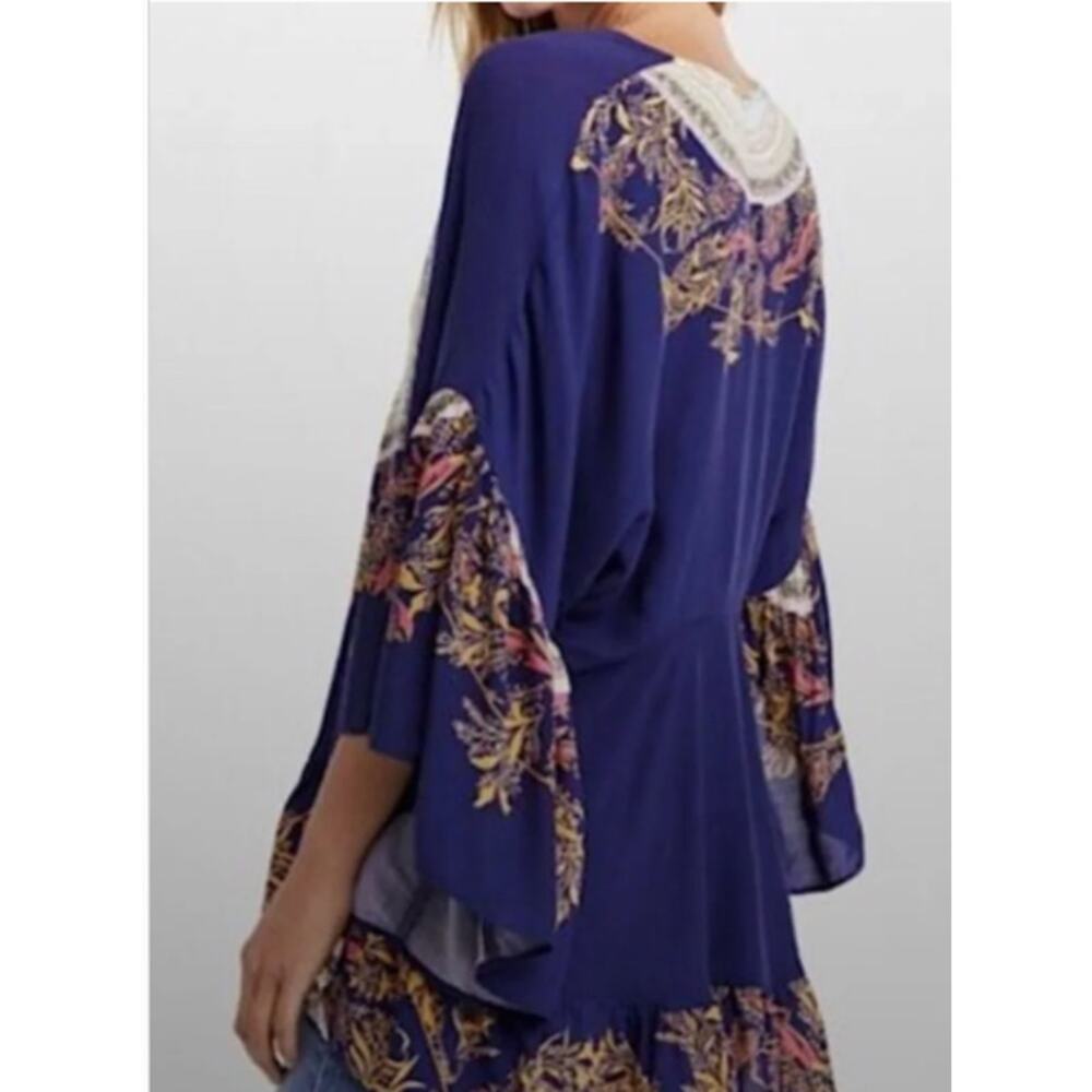 Free People Sunset Dreams Tunic Top Blue Boho Peasant Flowy Oversized Small - Picture 7 of 7